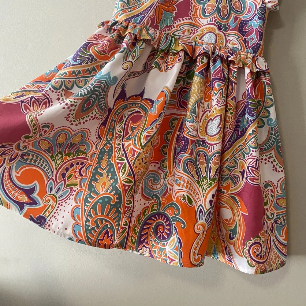 Handmade Children's Multicolour Cotton Poly Sleeveless Triangle Cut Out Dress - Picture 7 of 15